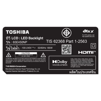 TOSHIBA TV 65E450N Smart TV 65 Inch 4K UHD QLED 65E450NP 2024