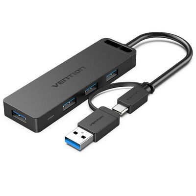 VENTION ฮับ USB 3.0 Type-C 2-in-1 Interface to 4-Port USB 3.0 (4 พอร์ต, สีดำ) รุ่น CHTBB