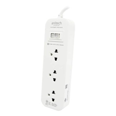 ANITECH Power Strip (3 Outlet, 1 Switch, 3M, White, Twin Pack) H433-PRO
