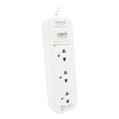 ANITECH Power Strip (3 Outlet, 1 Switch, 3M, White, Twin Pack) H433-PRO