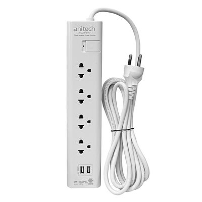 ANITECH รางปลั๊กไฟ (3 ช่อง, 1 สวิตซ์, 2 USB, สีขาว) รุ่น H5134 WH