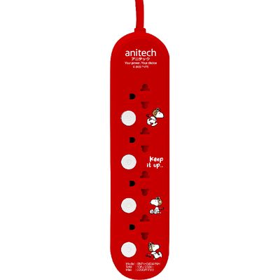 ANITECH Snoopy Power Strip (4 Outlet, 4 Switch, 3M, Red) SNP-H3434-RD