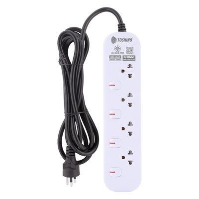 TOSHINO Power Strip (4 Outlets, 4 Switches, 5M, White) JT4-5M