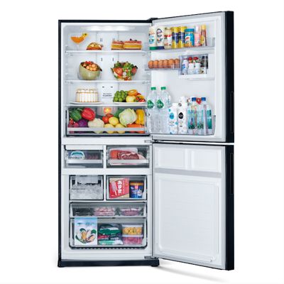 MITSUBISHI ELECTRIC HS Series Double Doors Refrigerator 14.9 Cubic Inverter (Glass Briliant Black) MR-HGS46EX-GBK