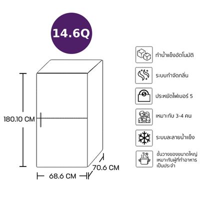 MITSUBISHI ELECTRIC ตู้เย็น 3 ประตู (14.6 คิว, สีสแตนเลสสตีล) รุ่น MR-V46ES-ST