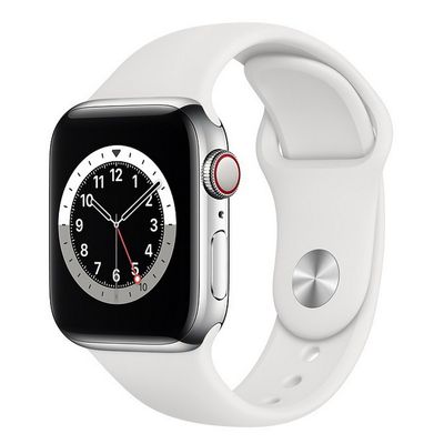 APPLE Watch Series 6 GPS + Cellular (40mm, Silver Stainless Steel Case, White Sport Band)