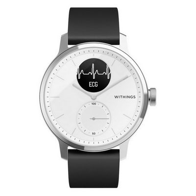 WITHINGS ScanWatch สมาร์ทวอทช์ (42mm., ตัวเรือนสีเงิน, สายสีดำ) รุ่น HWA09-MODEL3-ALL-INT WHITE