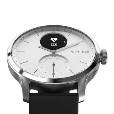 WITHINGS ScanWatch สมาร์ทวอทช์ (42mm., ตัวเรือนสีเงิน, สายสีดำ) รุ่น HWA09-MODEL3-ALL-INT WHITE