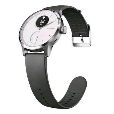 WITHINGS ScanWatch สมาร์ทวอทช์ (42mm., ตัวเรือนสีเงิน, สายสีดำ) รุ่น HWA09-MODEL3-ALL-INT WHITE