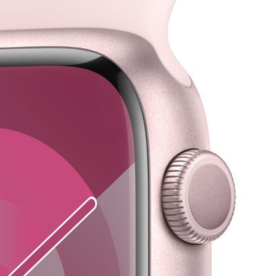 APPLE Watch Series 9 GPS 2023 (45mm., M/L Size, Pink Aluminum Case, Light Pink Sport Band)