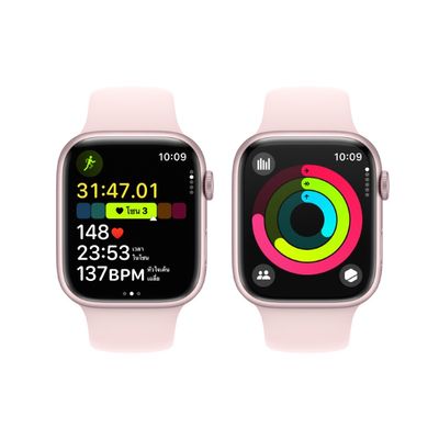 APPLE Watch Series 9 GPS 2023 (45mm., M/L Size, Pink Aluminum Case, Light Pink Sport Band)