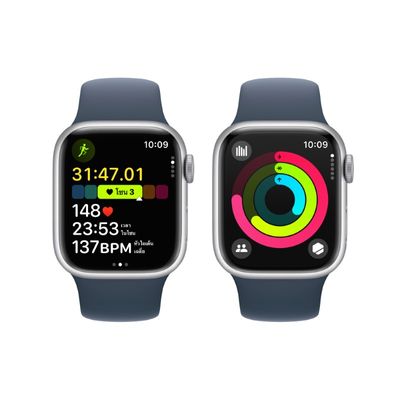 APPLE Watch Series 9 GPS + Cellular 2023 (41mm., S/M Size, Silver Aluminum Case, Storm Blue Sport Band)