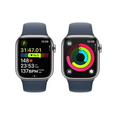APPLE Watch Series 9 GPS + Cellular 2023 (41mm., S/M Size, Silver Stainless Steel Case, Blue Sport Band)