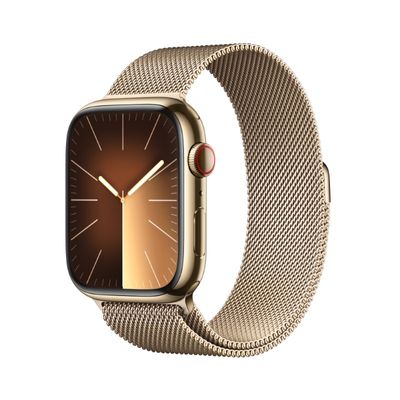 APPLE Watch Series 9 GPS + Cellular 2023 (45mm., Gold Stainless Steel Case, Gold Milanese Loop)