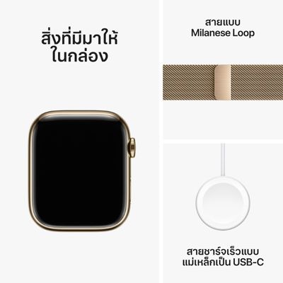 APPLE Watch Series 9 GPS + Cellular 2023 (45mm., Gold Stainless Steel Case, Gold Milanese Loop)