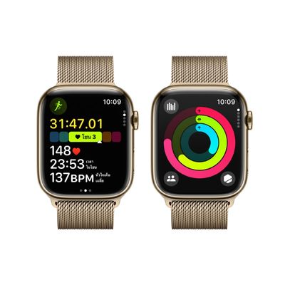 APPLE Watch Series 9 GPS + Cellular 2023 (45mm., Gold Stainless Steel Case, Gold Milanese Loop)