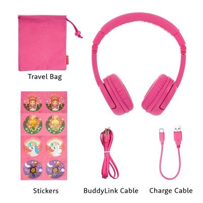 BUDDYPHONES Play+ On-ear Wireless Kids Bluetooth Headphone (Rose Pink)