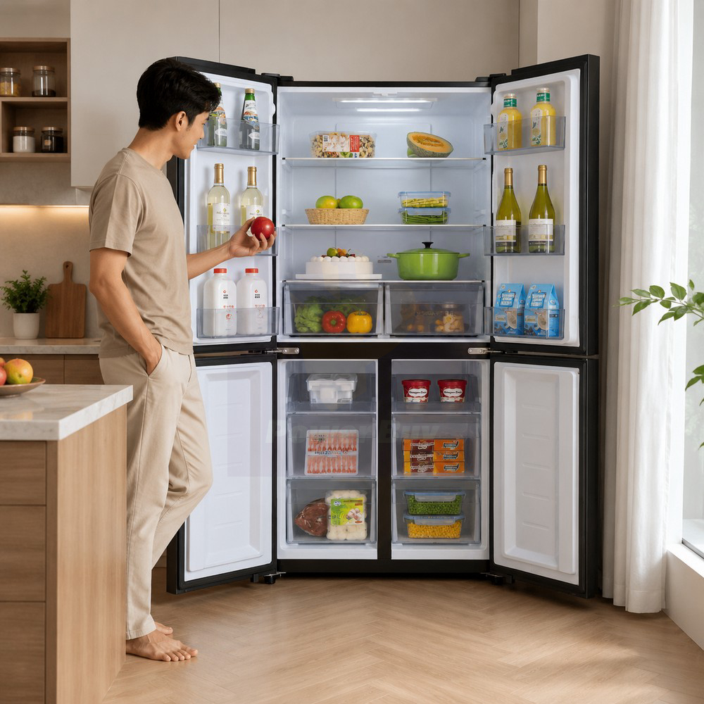 Buy HAIER 4 Doors Refrigerator 16.1 Cubic Inverter (Glass Black