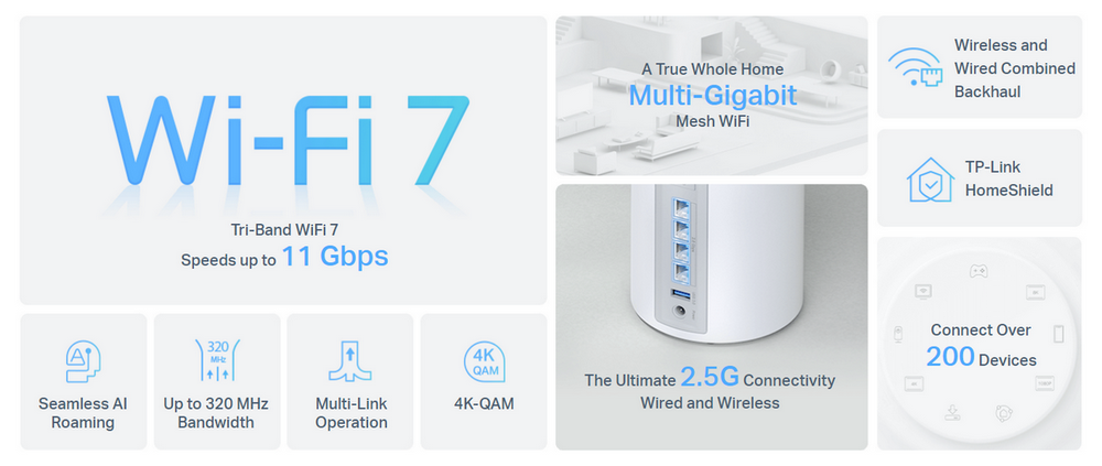 TPLINK WIFI 7 BE11000 TRI-BAND WHOLE HOME MESH SYSTEM