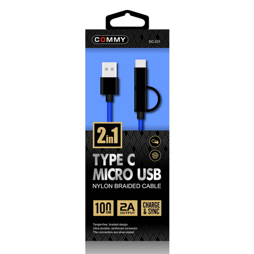 COMMY Charging Cable (1 M, Blue) DC 231 2 IN 1 