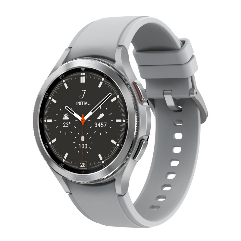 Samsung Smart Watch (46 mm, Silver Case, Grey Band) Galaxy Watch4 Classic BT