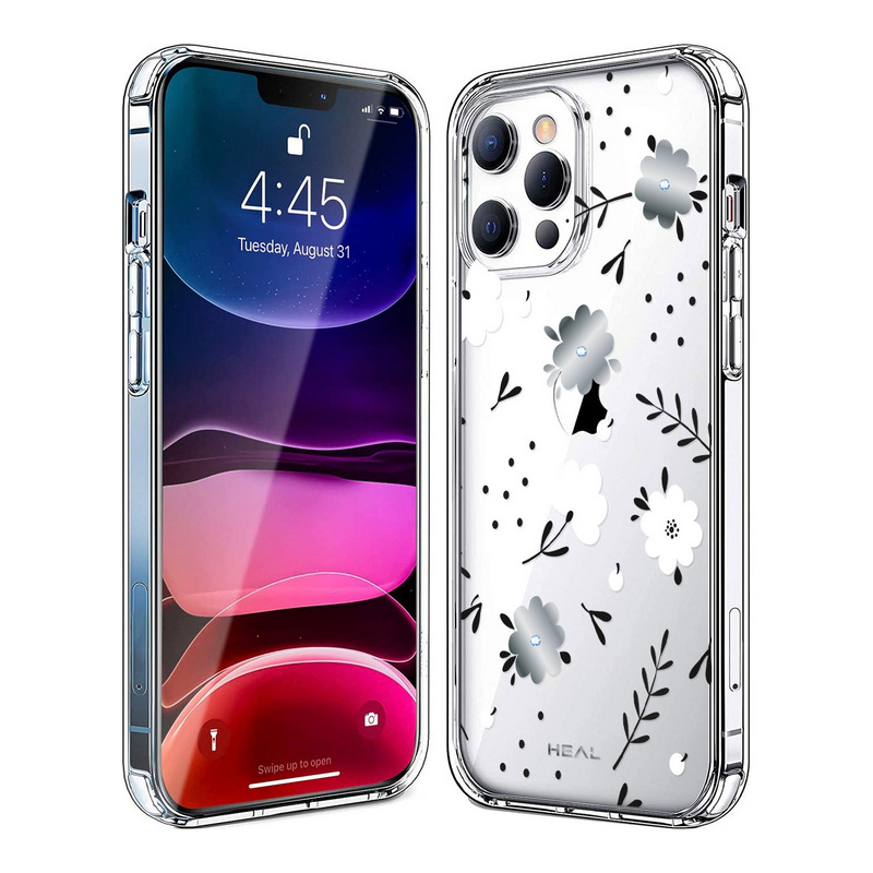 HEAL Silicone Case For iPhone 13 Pro Max (Flowers Silver)
