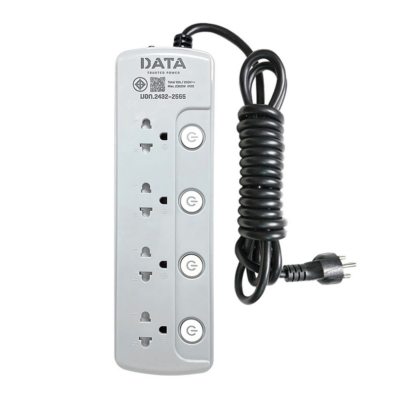 DATA Power Strip (4 Outlet, 4 Switches, 3M, Grey) LV4695-3M