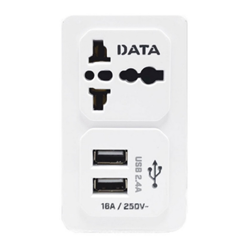 DATA Power Adapter (3 pin, 1 outlet, 2 USB, White) AL36