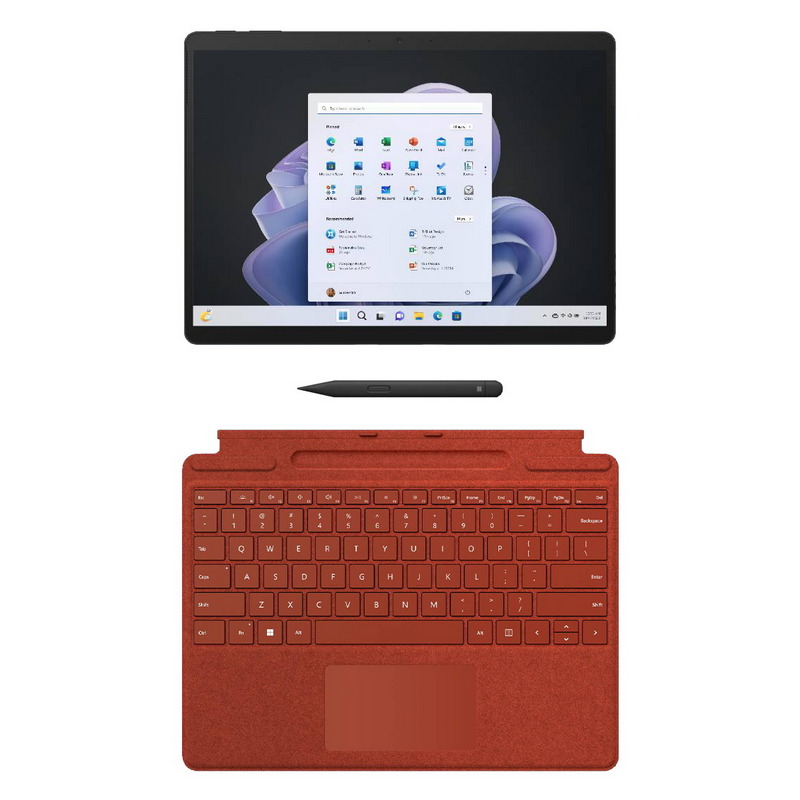 Microsoft Surface Pro 9 (13", Intel Core i5, RAM 8GB, 256GB, Graphite) + Poppy Red Keyboard With Pen