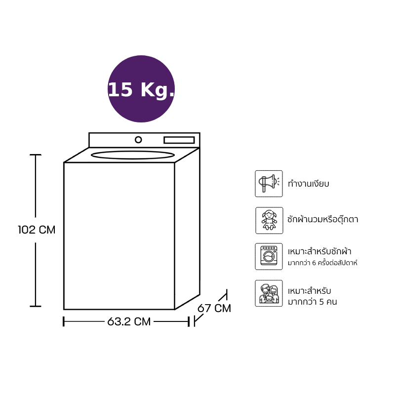 LG Top Load Washing Machine (15 kg) T2515VSPB.ABMPETH_Dimensions