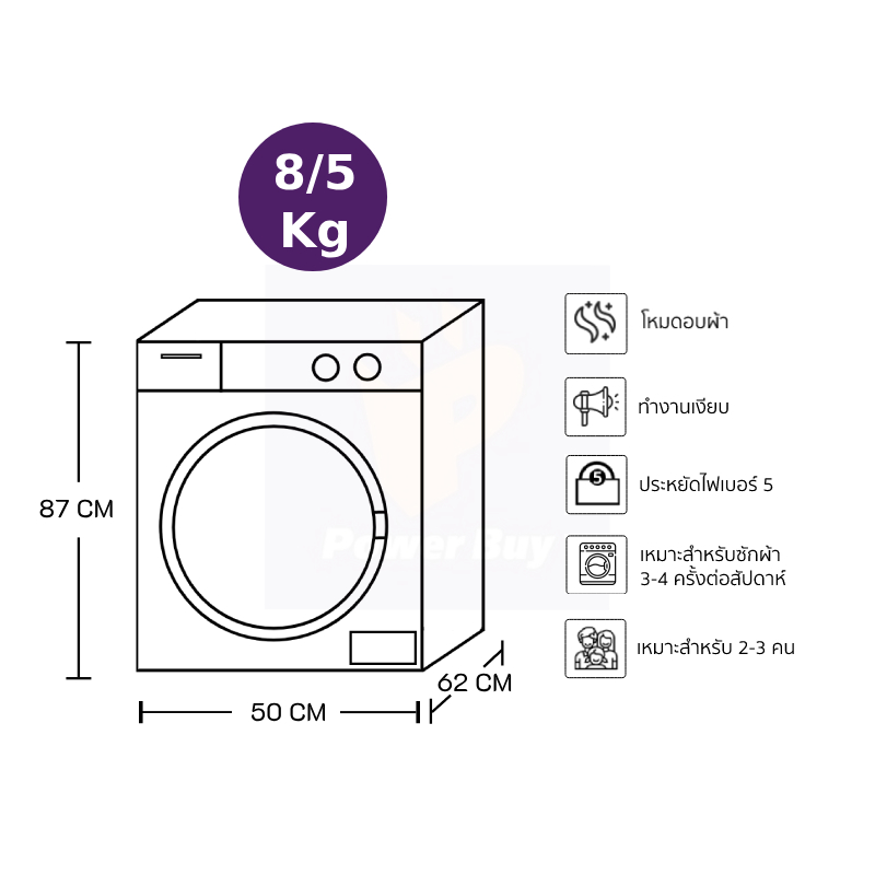 HITACHI Front Load Washer/Dryer (8/5 Kg) Model BD-D802HVOW