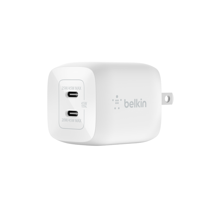 BELKIN BoostCharge Pro Wall Charger Dual USB-C GaN (65W,White) WCH013DQWH