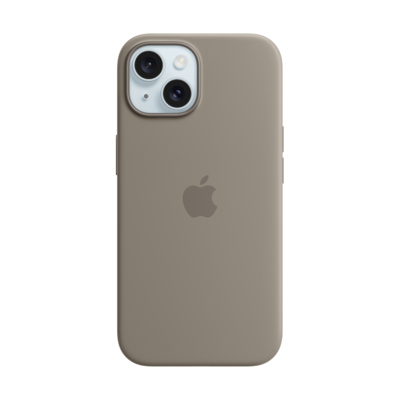 Apple เคสซิลิโคนสำหรับ iPhone 15 พร้อม MagSafe (สีเทาโคลน)