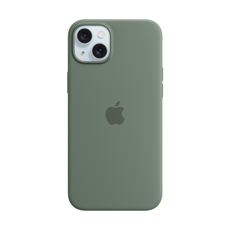 Apple เคสซิลิโคนสำหรับ iPhone 15 Plus พร้อม MagSafe (สีเขียวไซเปรส)